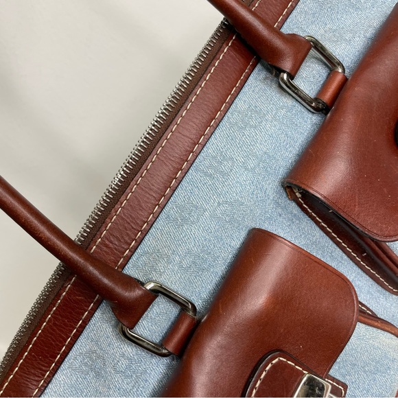 DOONEY & BOURKE Signature Mono Canvas Brown Leather Double Pocket Satchel - Picture 8 of 15